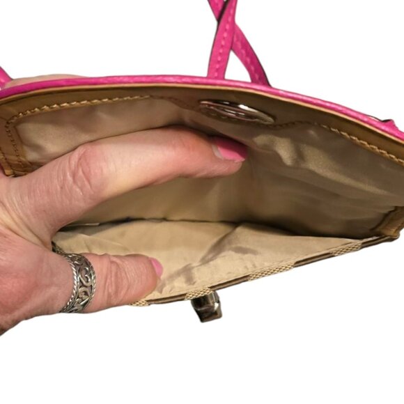 Small Coach Signature Dylan Crossbody Wallet Khaki And Magenta - Picture 8 of 9